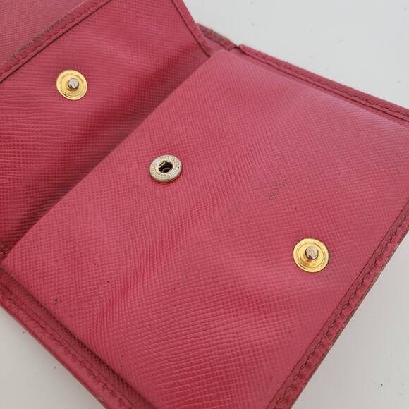 PRADA Authentic Leather Logo Wallet Pink Saffiano Trifold Compact Card Bill - Picture 6 of 16